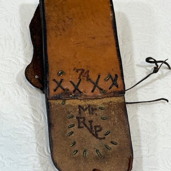 VTG '74 Handmade Brown Leather Tool/Knife Holder for Belt Rugged 6.5" Long - Picture 9 of 16